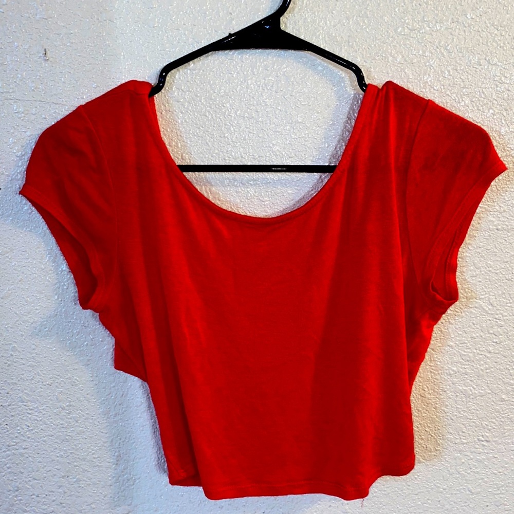Red crop top. With a back crossing.